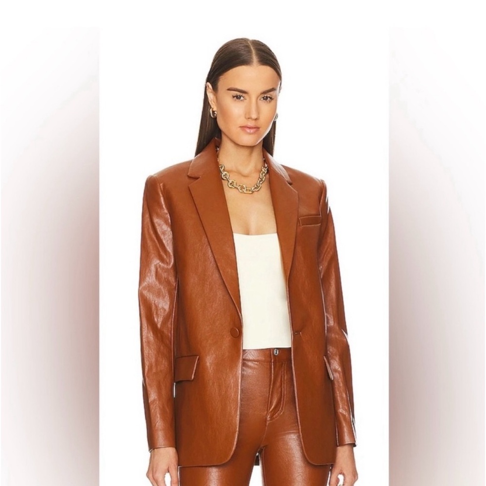 A.L.C. Dakota Faux Leather Single Breasted Jacket Brown Cognac Size Large